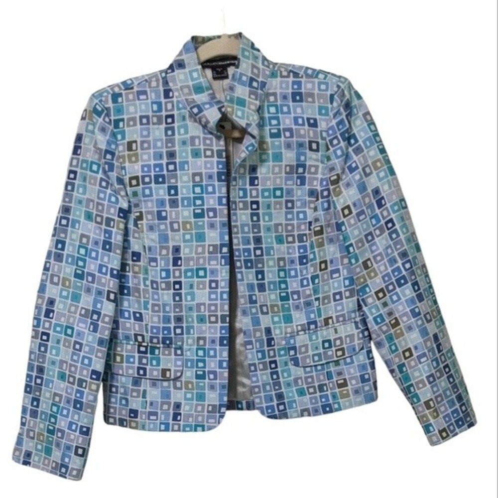 Linda Allard/ Ellen Tracy collab geometric print silk cotton blend blazer 4P